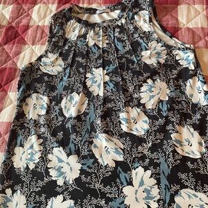 Floral Sleeveless Top - Navy/Lake Blue/White L